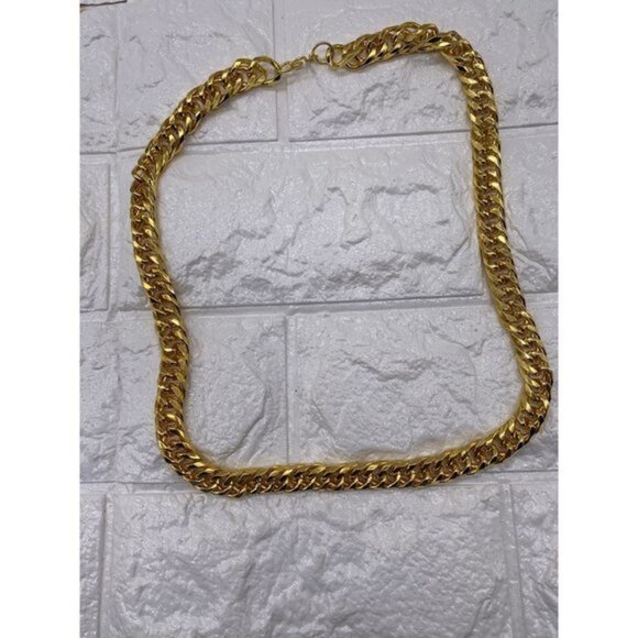 Bulky Cuban Chain Jewelry Gold Tone Unisex Fashion Jewelry Set Necklace and Brac - Picture 6 of 13